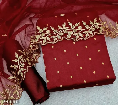 Elegant Maroon Jacquard  Dress Material with Dupatta For Women