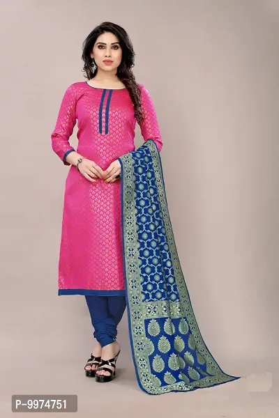 Fancy Banarasi Silk Unstitched  Suit With Duppata-thumb0