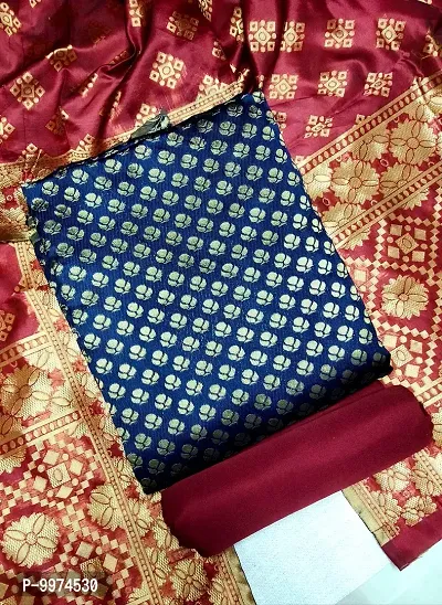 Fancy Banarasi Silk Unstitched  Suit With Duppata-thumb0