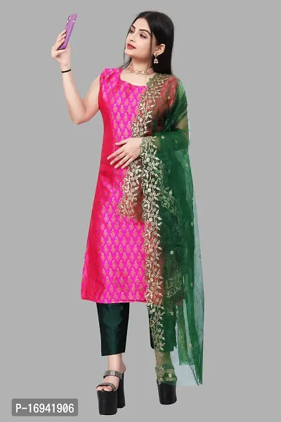 Elegant Pink Silk Jacquard Dress Material with Dupatta For Women