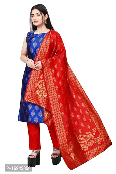 Elegant Blue Silk Jacquard Dress Material with Dupatta For Women