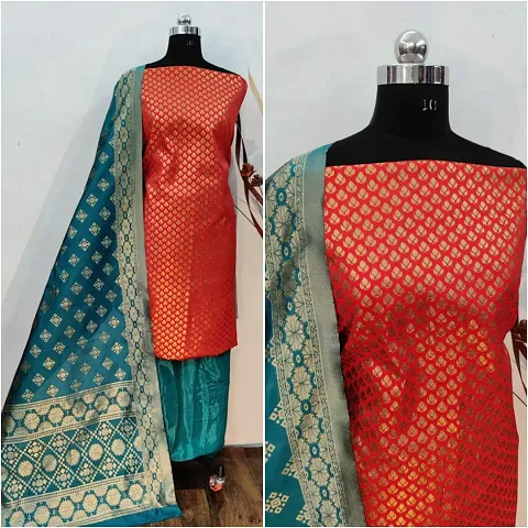 Banaras Art Silk Unstitched Dress Material With Dupatta Set