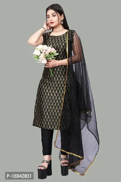 Elegant Black Silk Jacquard Dress Material with Dupatta For Women-thumb0