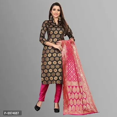 Fancy Banarasi Silk Unstitched  Suit With Duppata-thumb0