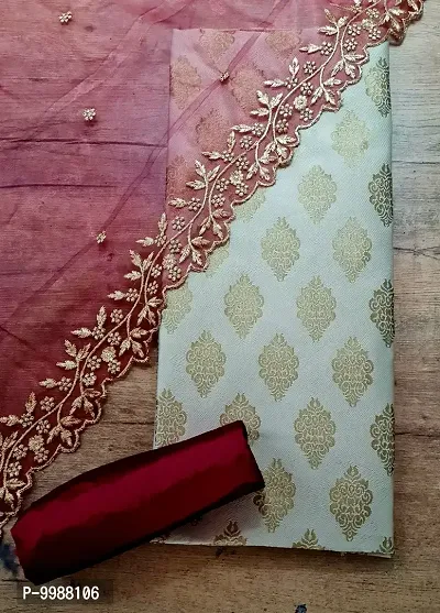 Fancy Banarasi Silk Unstitched  Suit With Duppata