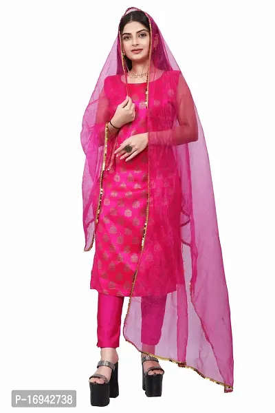 Elegant Pink Silk Jacquard Dress Material with Dupatta For Women-thumb0