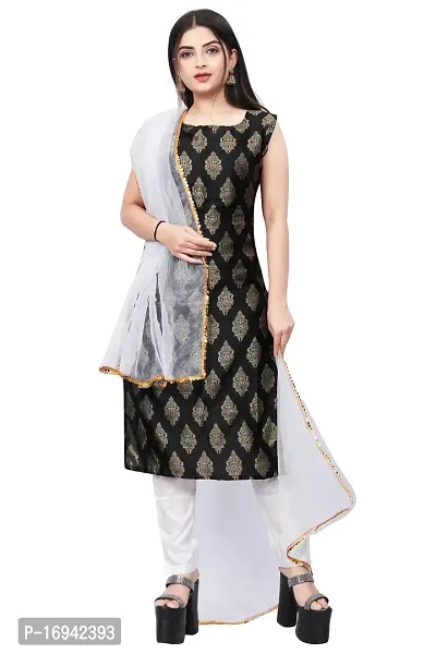 Elegant Black Silk Jacquard Dress Material with Dupatta For Women-thumb0