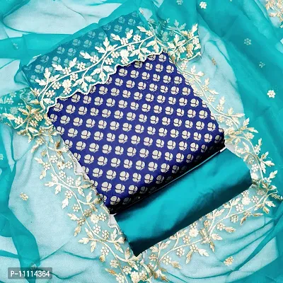 Elegant Navy Blue Jacquard  Dress Material with Dupatta For Women