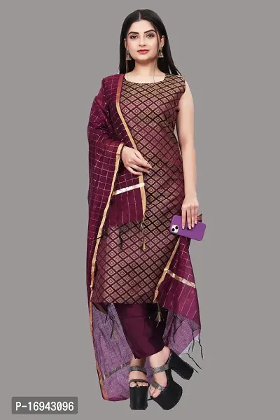 Elegant Purple Silk Jacquard Dress Material with Dupatta For Women-thumb0