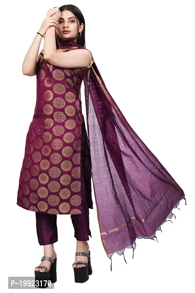 Elegant Purple Jacquard Art Silk Kurta with Pant And Dupatta Set For Women