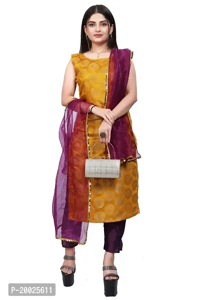 Womens Woven Design Kurta Pant With Dupatta Set