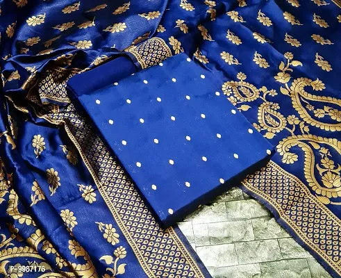 Fancy Banarasi Silk Unstitched  Suit With Duppata