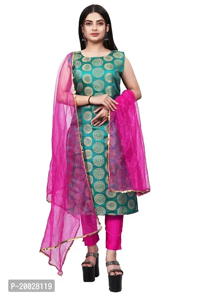 Womens Woven Design Kurta Pant With Dupatta Set