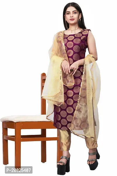 Womens Woven Design Kurta Pant With Dupatta Set