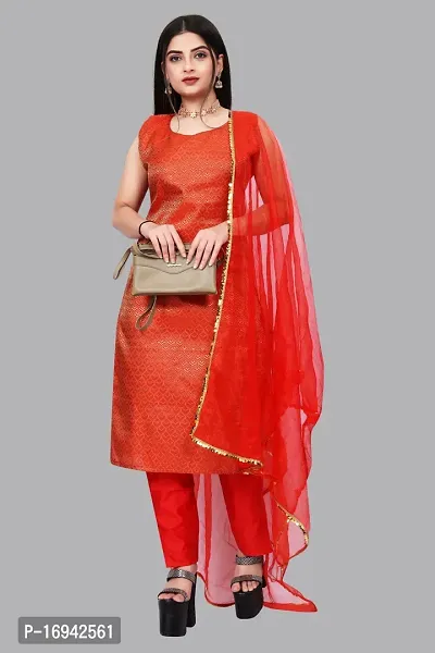 Elegant Red Silk Jacquard Dress Material with Dupatta For Women-thumb0