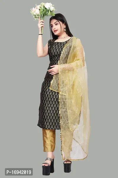 Elegant Black Silk Jacquard Dress Material with Dupatta For Women-thumb0