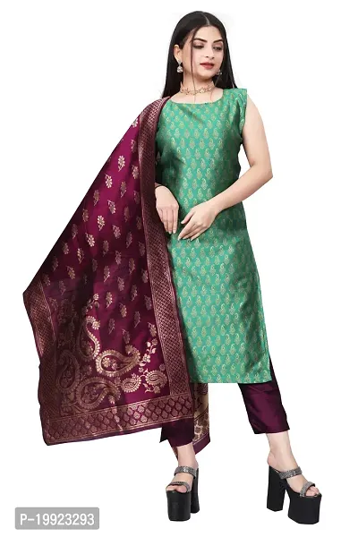 Elegant Teal Jacquard Art Silk Kurta with Pant And Dupatta Set For Women-thumb0