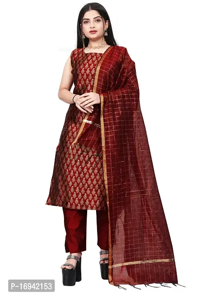 Elegant Maroon Silk Jacquard Dress Material with Dupatta For Women-thumb0