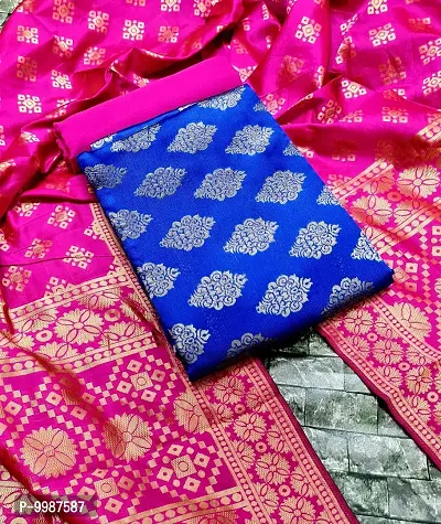 Fancy Banarasi Silk Unstitched  Suit With Duppata-thumb0