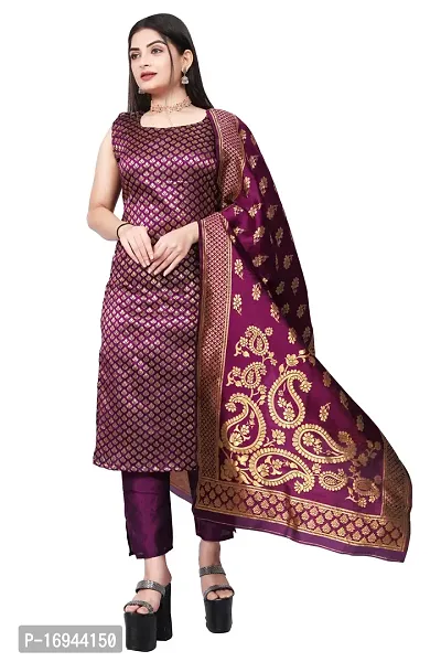 Elegant Purple Silk Jacquard Dress Material with Dupatta For Women-thumb0