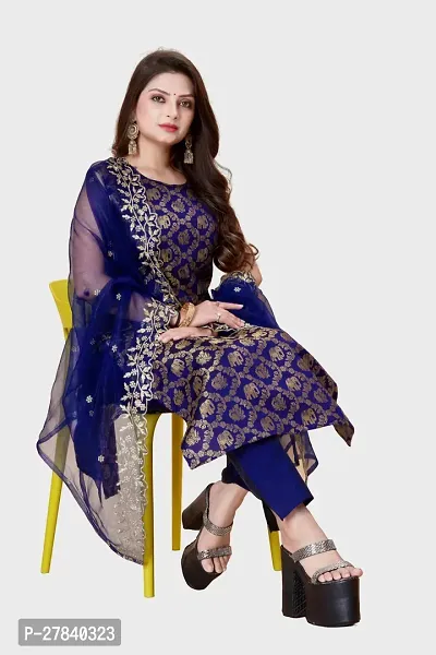 Designer Silk Unstitched Dress Material Top With Bottom Wear And Dupatta Set for Women