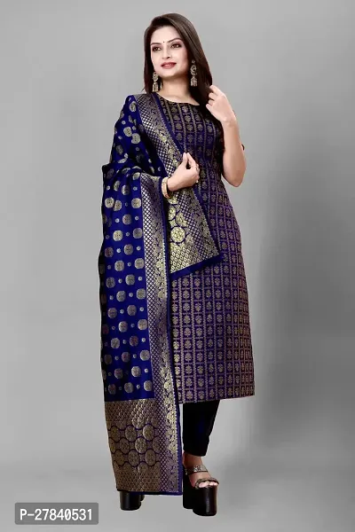 Designer Silk Unstitched Dress Material Top With Bottom Wear And Dupatta Set for Women-thumb0