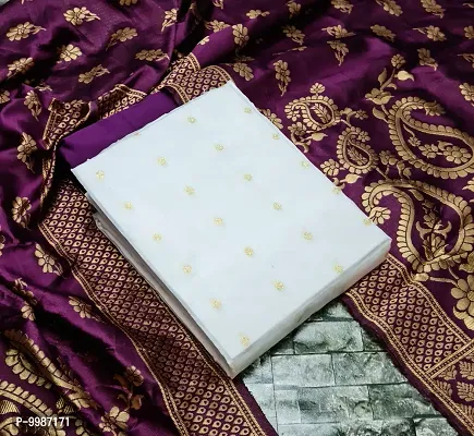 Fancy Banarasi Silk Unstitched  Suit With Duppata