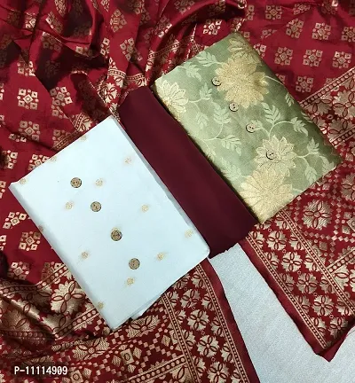 Elegant Banarasi Silk Dress Material With Dupatta Combo-thumb0