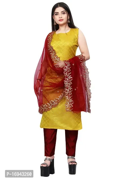 Elegant Yellow Silk Jacquard Dress Material with Dupatta For Women-thumb0