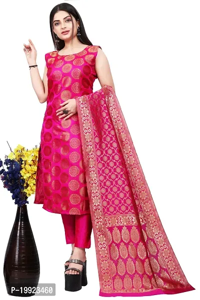 Elegant Pink Jacquard Art Silk Kurta with Pant And Dupatta Set For Women