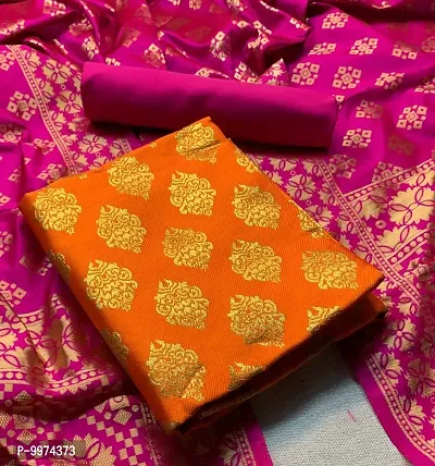 Fancy Banarasi Silk Unstitched  Suit With Duppata-thumb0