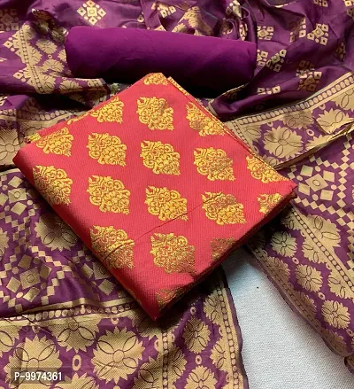 Fancy Banarasi Silk Unstitched  Suit With Duppata-thumb0