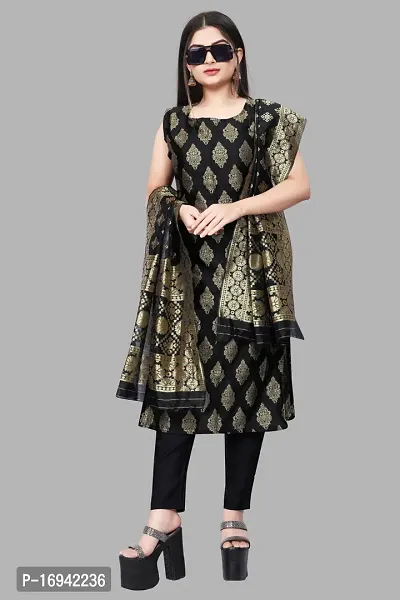 Elegant Black Silk Jacquard Dress Material with Dupatta For Women-thumb0