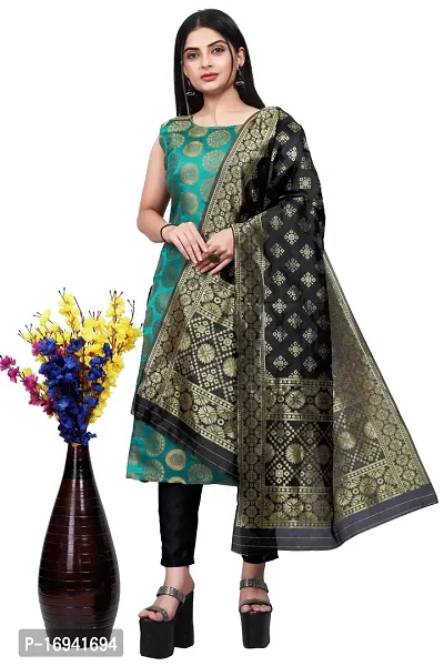 Elegant Teal Silk Jacquard Dress Material with Dupatta For Women