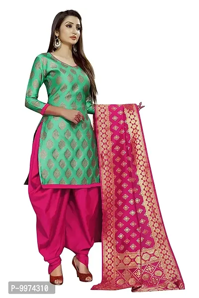 Fancy Banarasi Silk Unstitched  Suit With Duppata-thumb0