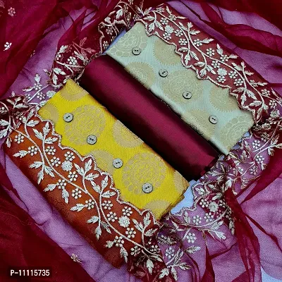 Elegant Banarasi Silk Dress Material With Dupatta Combo-thumb0