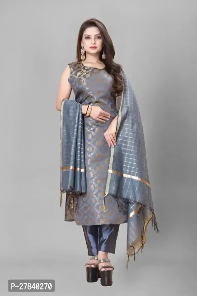 Designer Silk Unstitched Dress Material Top With Bottom Wear And Dupatta Set for Women