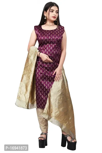 Elegant Purple Silk Jacquard Dress Material with Dupatta For Women-thumb0