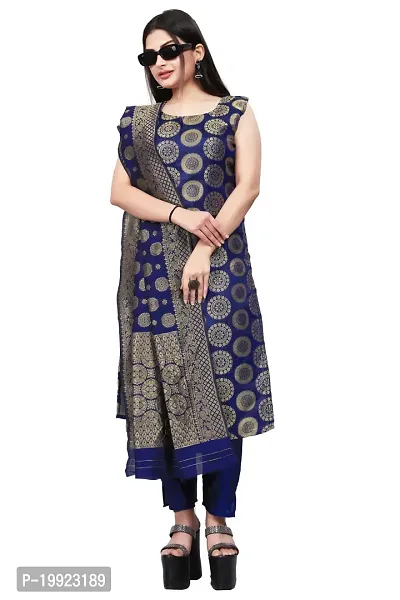 Elegant Navy Blue Jacquard Art Silk Kurta with Pant And Dupatta Set For Women-thumb0