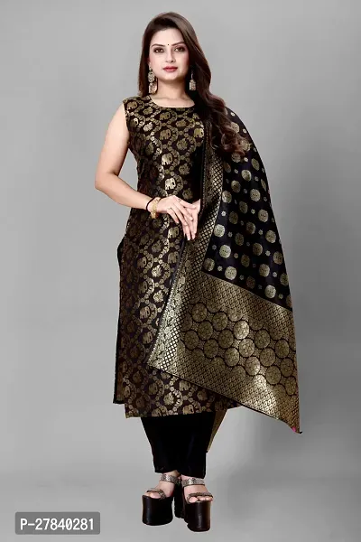 Designer Silk Unstitched Dress Material Top With Bottom Wear And Dupatta Set for Women-thumb0