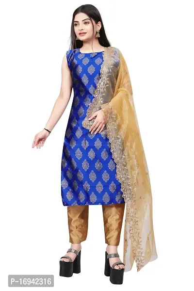 Elegant Blue Silk Jacquard Dress Material with Dupatta For Women-thumb0