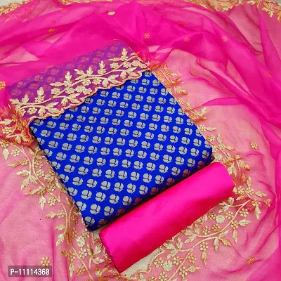 Elegant Blue Jacquard  Dress Material with Dupatta For Women