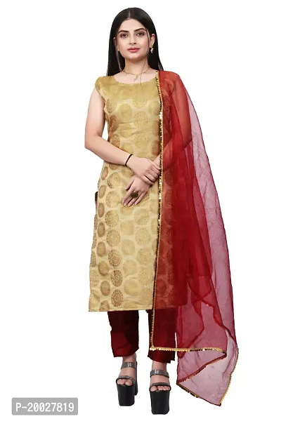 Womens Woven Design Kurta Pant With Dupatta Set