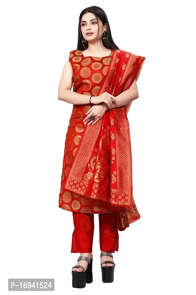 Elegant Red Silk Jacquard Dress Material with Dupatta For Women-thumb0