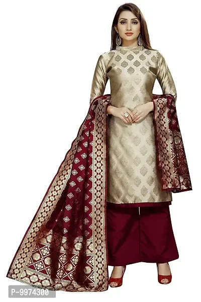 Fancy Banarasi Silk Unstitched  Suit With Duppata-thumb0