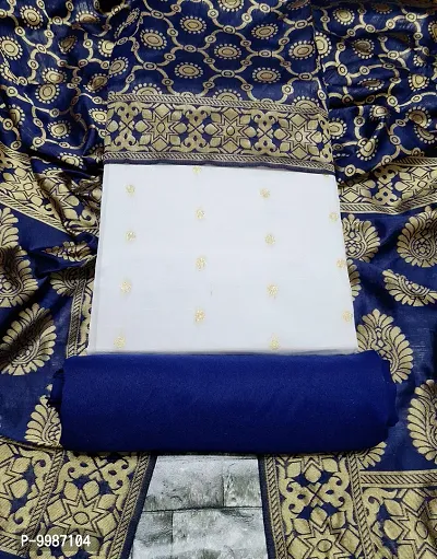 Fancy Banarasi Silk Unstitched  Suit With Duppata-thumb0