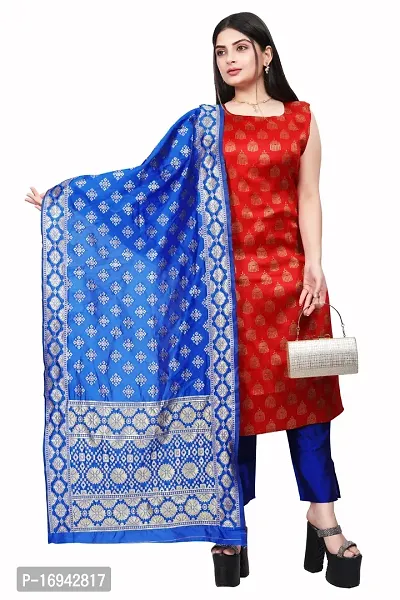 Elegant Red Silk Jacquard Dress Material with Dupatta For Women-thumb0