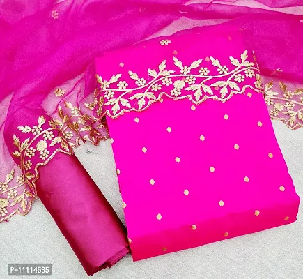 Elegant Pink Jacquard  Dress Material with Dupatta For Women