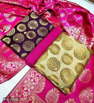 Elegant Banarasi Silk Dress Material With Dupatta Combo-thumb0