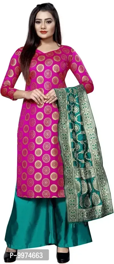 Fancy Banarasi Silk Unstitched  Suit With Duppata-thumb0